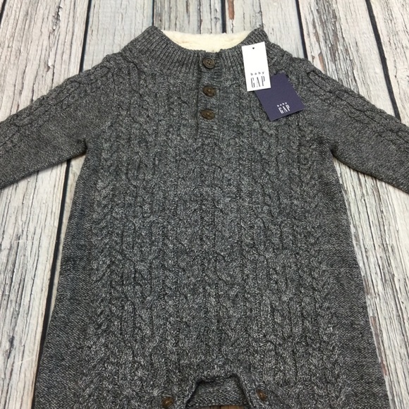 Baby Gap Boys 6 12 18 Months Gray Sweater One-Piece Outfit NWT - Picture 2 of 6